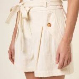 FRNCH Paris Millena Paper Bag Waist Shorts Sz L Cream Cotton NWT